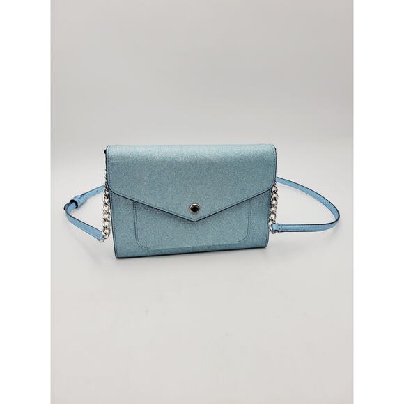 Kate Spade Brand Frosty Sky Tinsel Glitter Fabric Flap Crossbody Blue Purse - Picture 8 of 16
